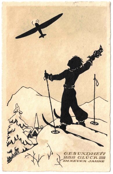 Datei:Künstlerpostkarte LFG Scherenschnitt Doppeldecker.jpg