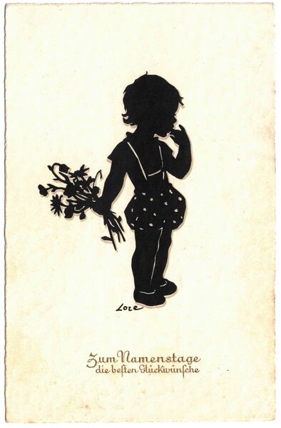 Datei:Postkarte Scherenschnitt LoreGronau Kind.jpg